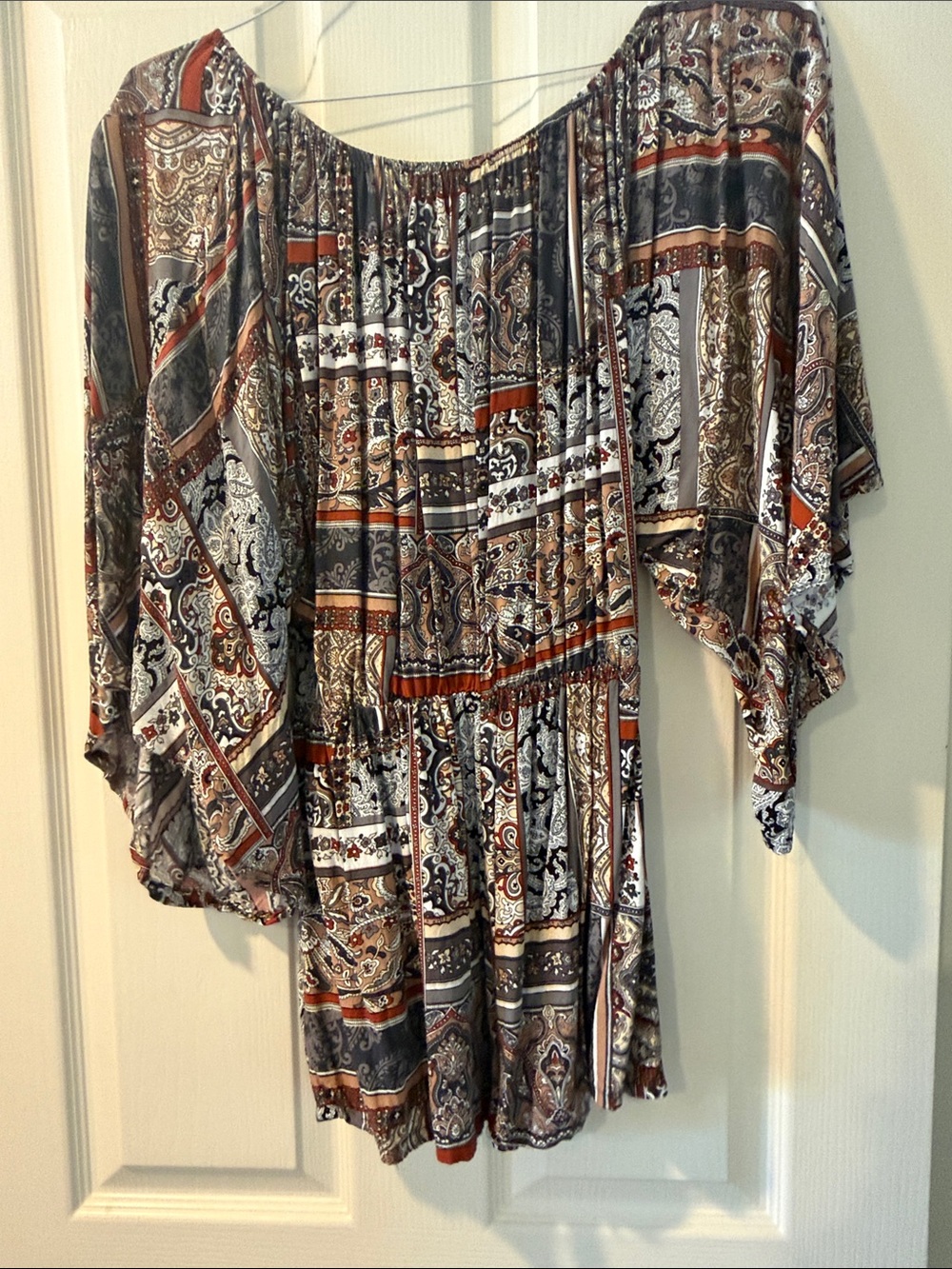 Paisley Peasant Tunic romper in Rust, Black & Cream - Picture 7 of 8